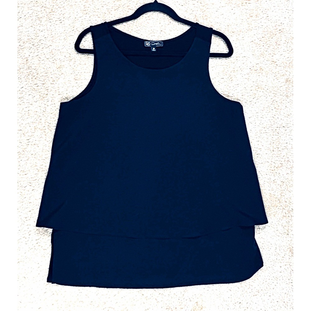 DG2 by Diane Gilman Black Chiffon Layered Scoop Neck Sleeveless Tank Top M
